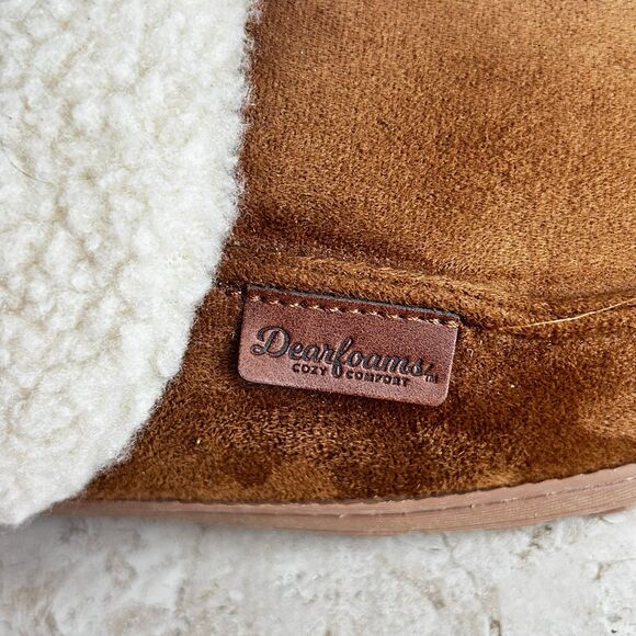 Dearfoams Slippers M Brown Faux Suede Sherpa Lining Shoes 9 9.5 10 - Picture 4 of 8